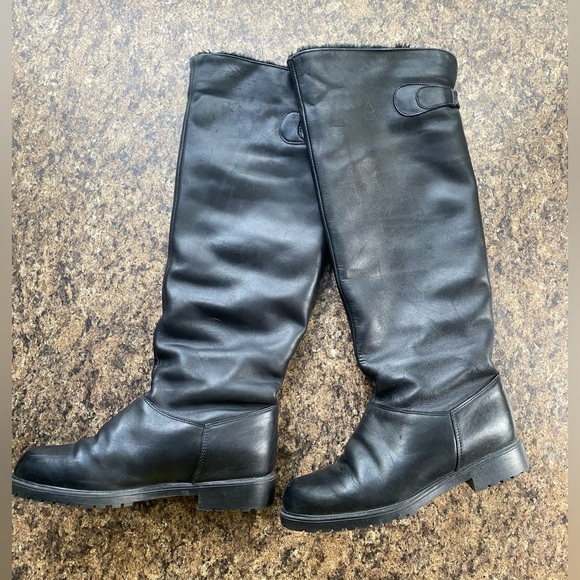 Blondo Vintage Black Knee-High Leather Boots Faux Fur Made in Canada W8 - Picture 2 of 9